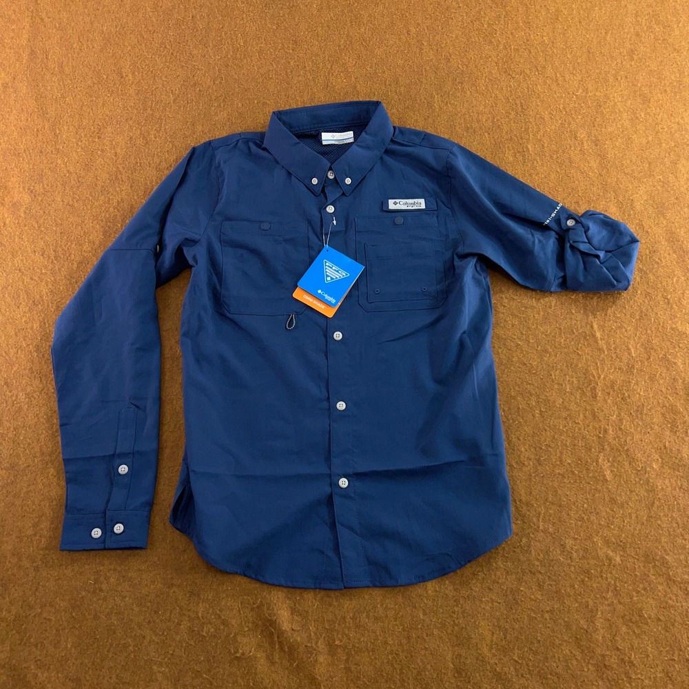 Columbia Youth Large Blue Crystal Springs PFG Long Sleeve Fishing Shirt NWT